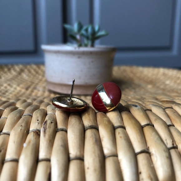 Vintage | Duotone Glazed Stud Pierced Earrings - Picture 2 of 4